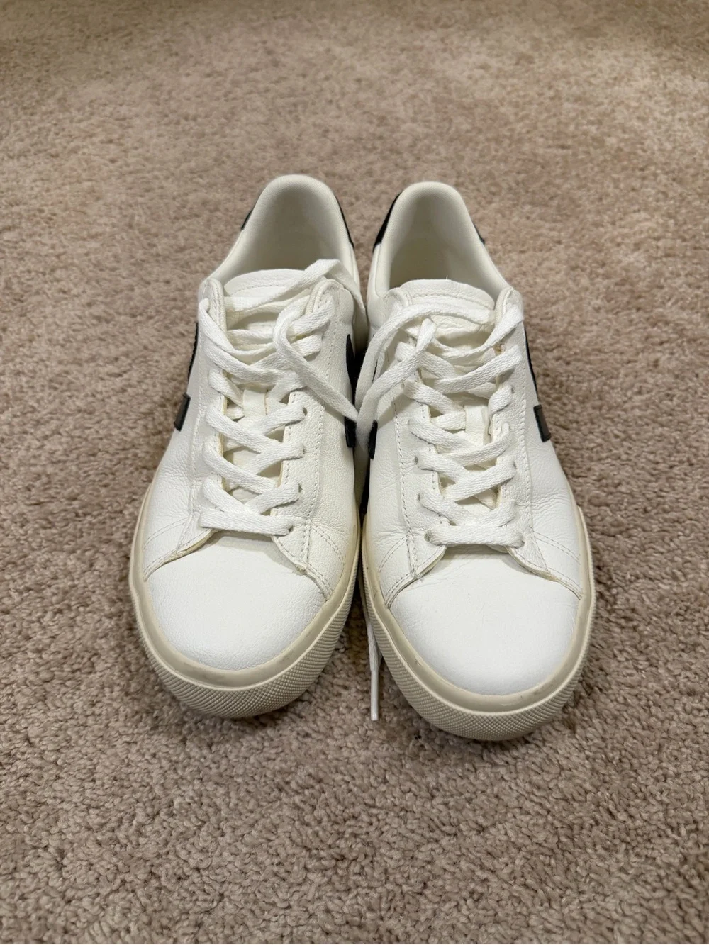 Veja White Leather Sneakers with Black V Accent